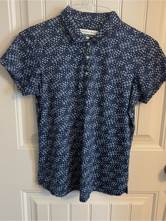 Pebble Beach Tops - Pebble Beach Navy and White Printed Polo Size Women's M